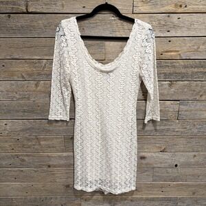 Wet Seal‎ Women's Lace Dress Top Cream Ivory Size Large 3/4 Sleeve Scoop Neck